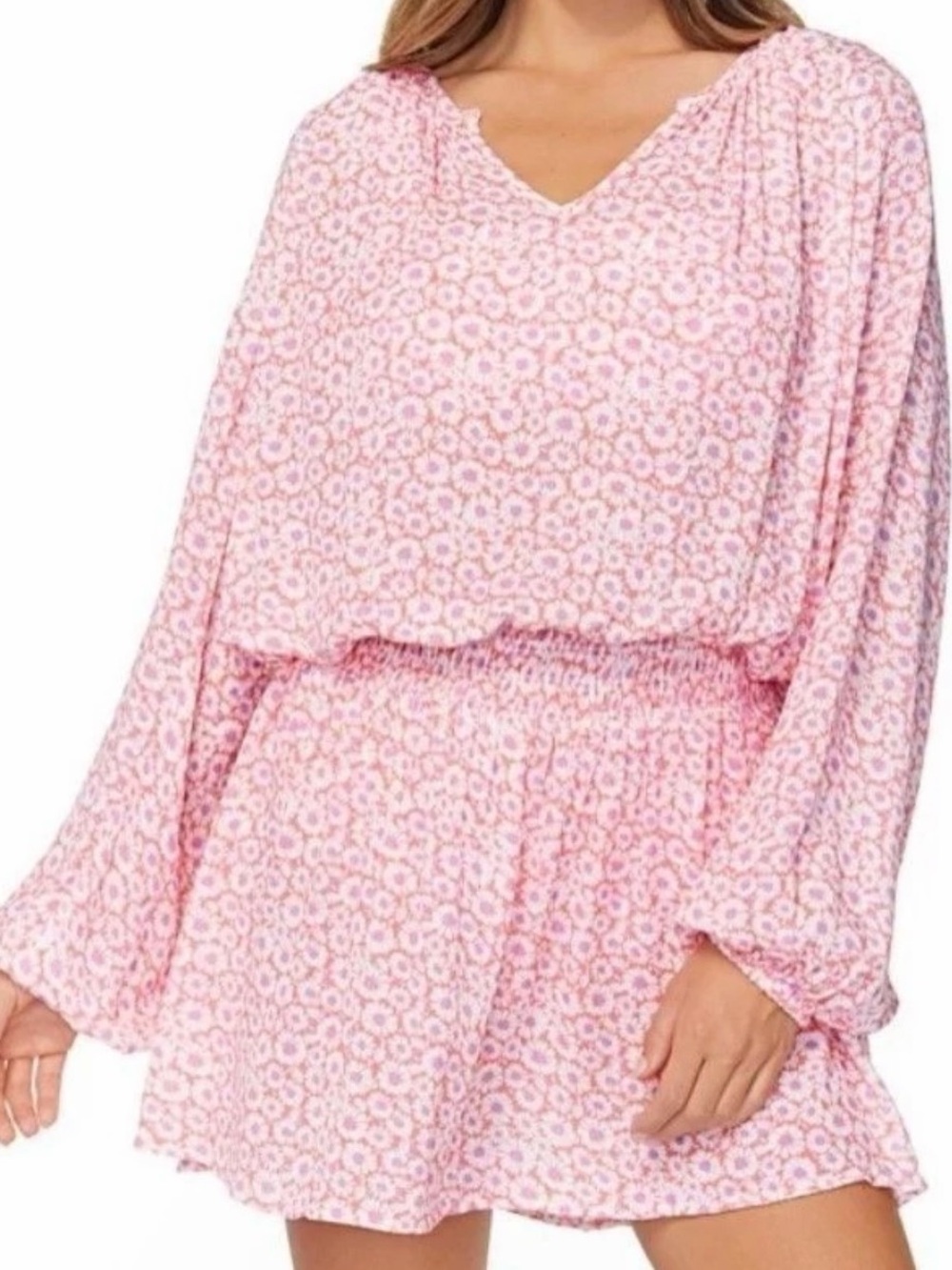 Raisins L Mini Maui Daized Out Swimwear Cover-up Dress Long Sleeve Swim Cover